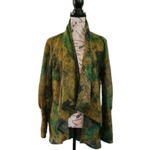 Forestcore Fairycore Mohair Wool Knit Cardigan Sweater Fuzzy Verigated Greens